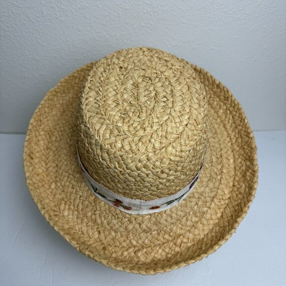 Liz Claiborne Woven Straw Raffia Sun Garden Beach Hat Natural Size 23\
